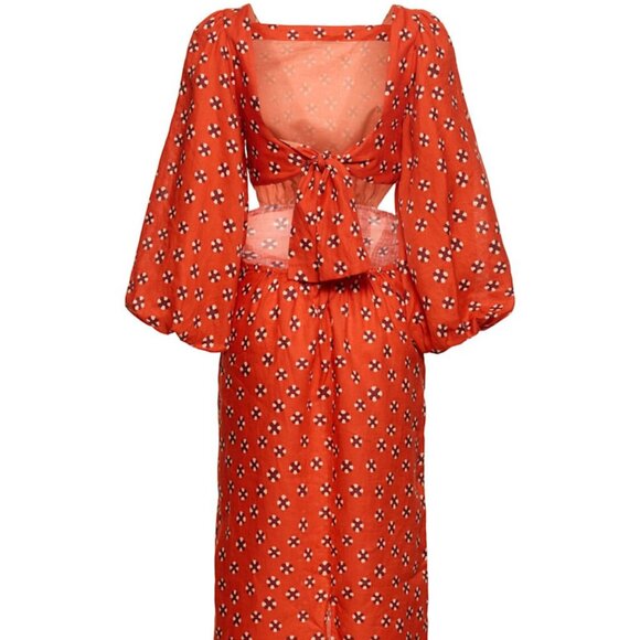 Johanna Ortiz Printed linen flared sleeve midi dress - Picture 6 of 8
